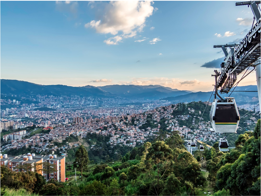 Here’s the skyline of Medellin as seen from a hillside cable-car station.