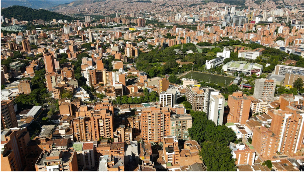 Medellín’s geography limits horizontal expansion, pushing developers toward high-rise construction. This is the Laureles area of Medellín.